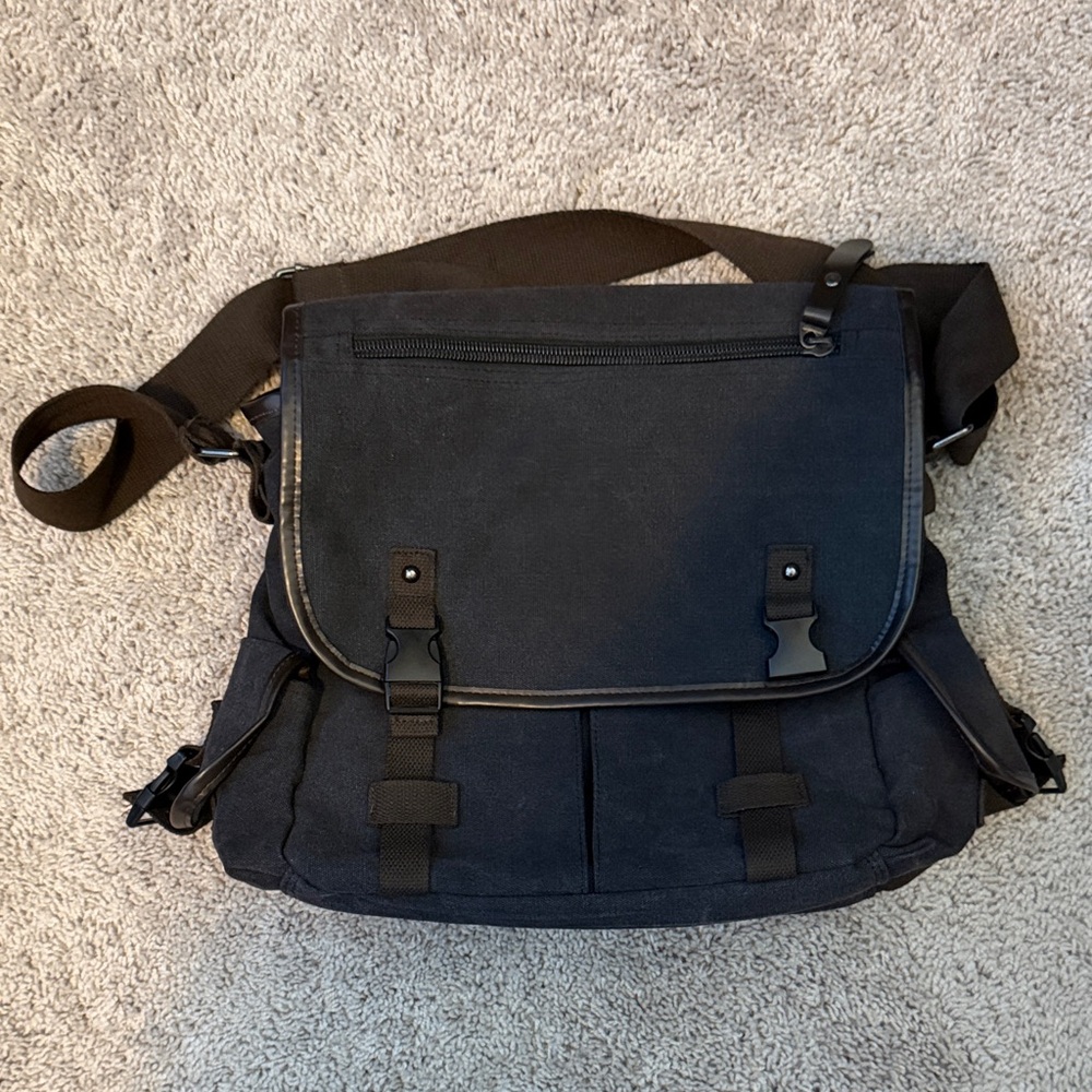 Classic Black Canvas Messenger Bag